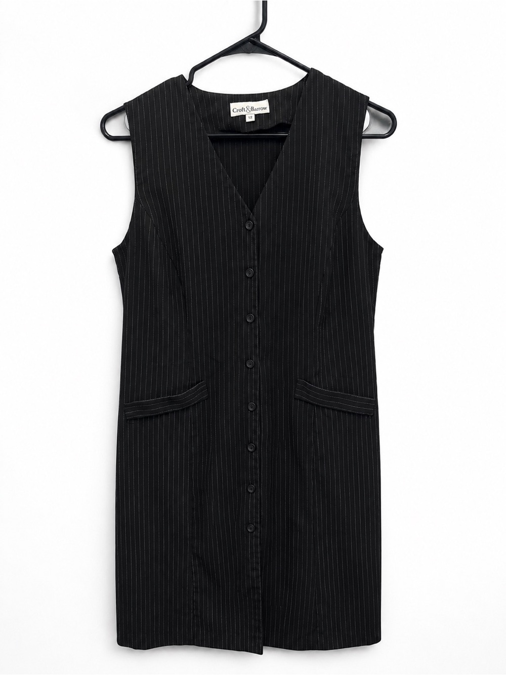 croft & barrow Black Pinstripe Sleeveless Button-Front Sheath Dress